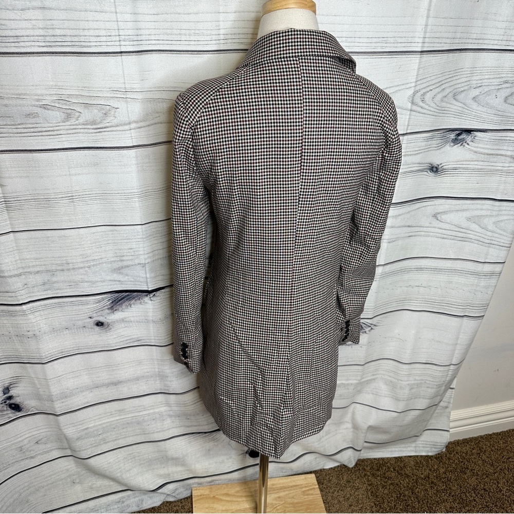 Long Brown Houndstooth Pattern Blazer, Front Hook… - image 4